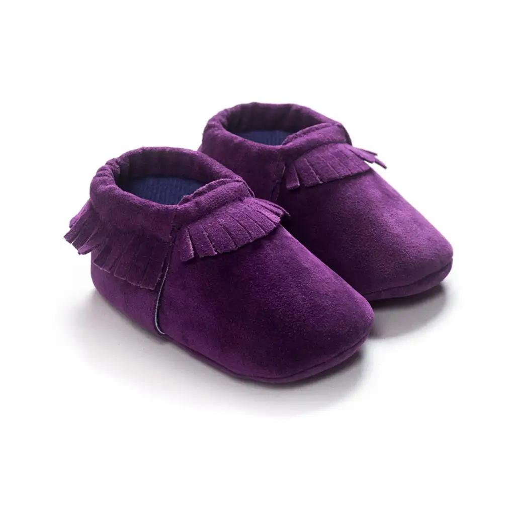 Мокасины из искусственной замши для новорожденных мальчиков и девочек; мягкая обувь с бахромой на мягкой подошве для первых шагов - Цвет: E