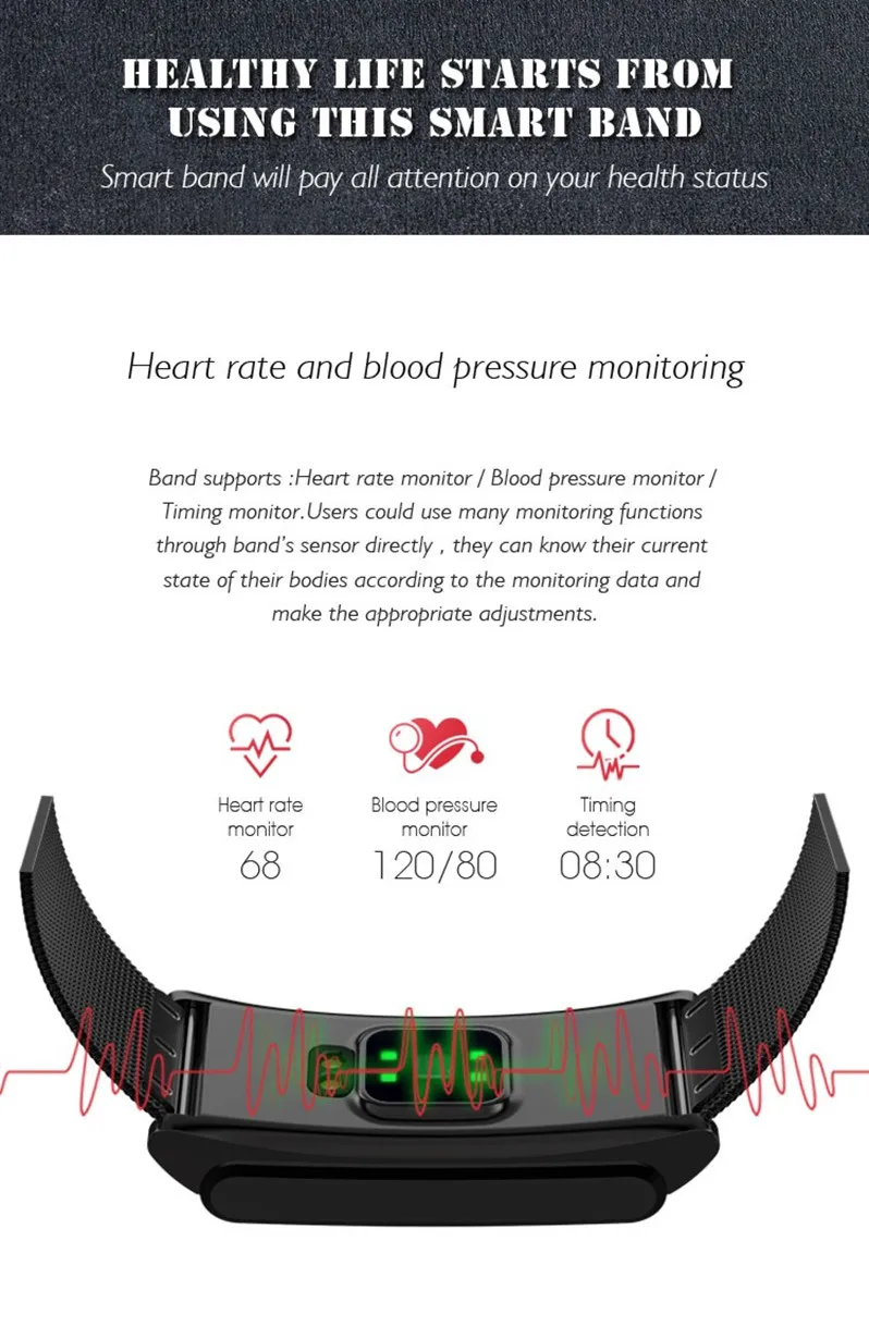 Smart Браслет крови Давление монитор сердечного ритма шагомер Фитнес трекер Bluetooth спортивные часы браслет IP67 Водонепроницаемый