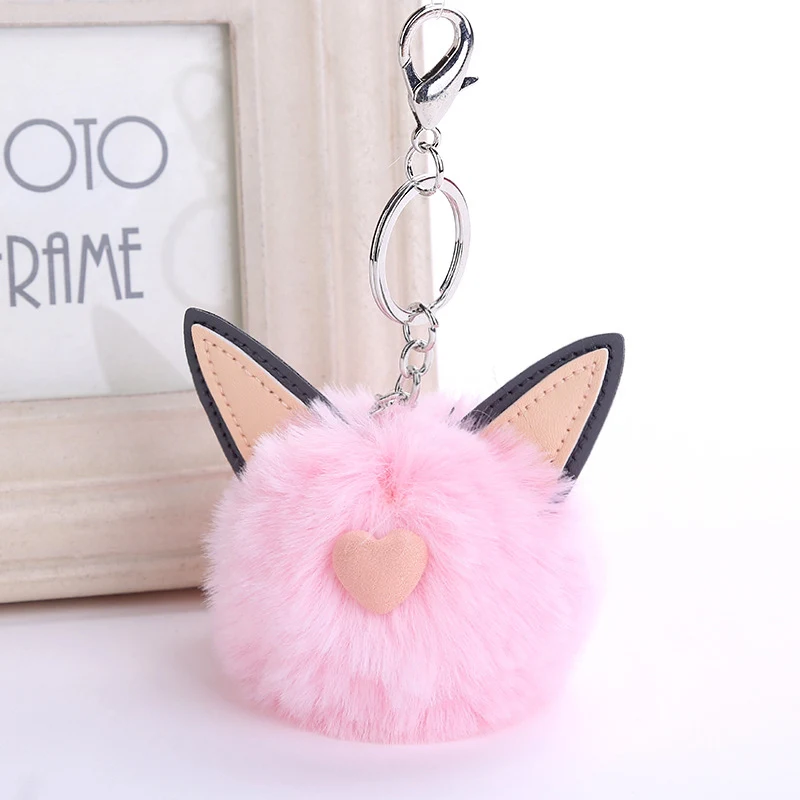 

2018 Fur Pom Pom Kitten Keychain Fake Rabbit fur ball key chain pompom de fourrure pompon Bag Charms bunny keychain Keyring Gift