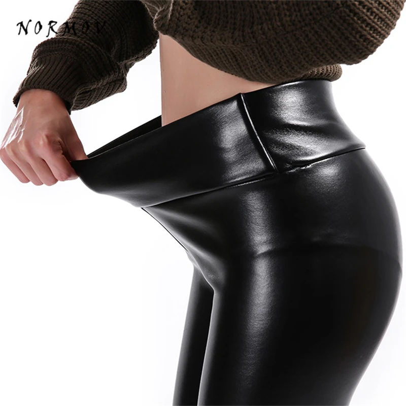NORMOV 5XL Женские бархатные кожаные брюки теплые зимние леггинсы из искусственной