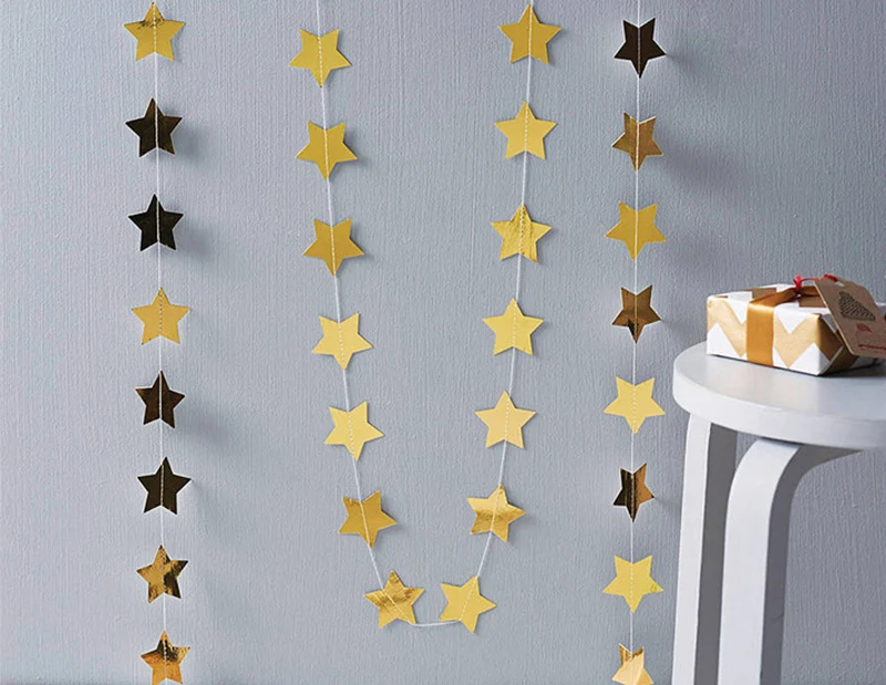 4M Gold Silver Paper Garland Star String Banners Wedding Banner for Party Home Wall Room Hanging Decoration Baby Shower Favors