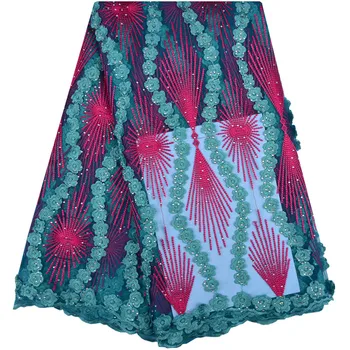 

Newest Beaded French Tulle Net Lace Dress With Stones For Party Dress High Quality African French Lace With Stones Dress 999B