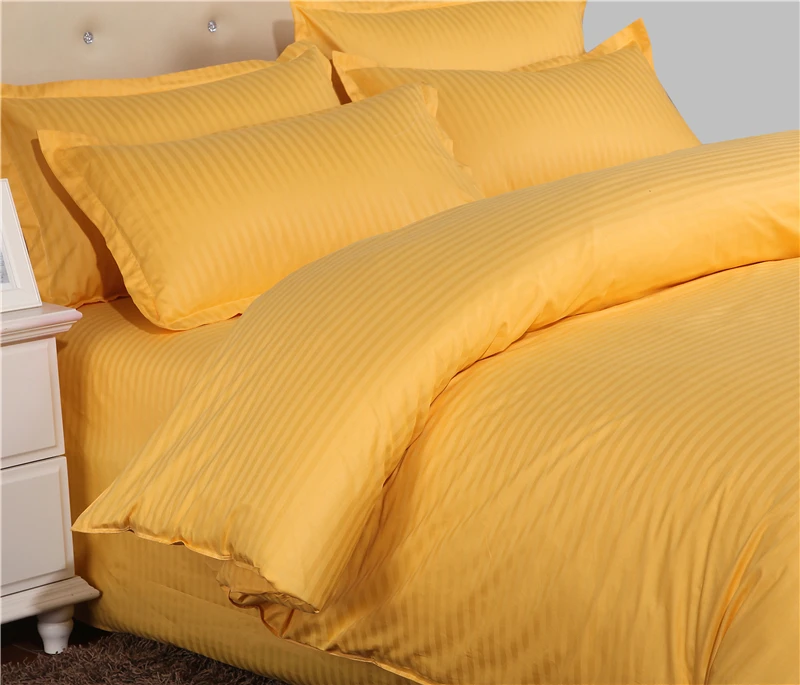 Home Textile Gold Yellow Stripes Hotel Duvet Cover 100 Satin