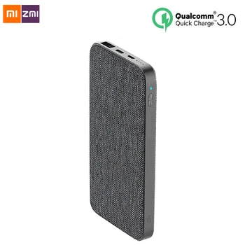 

New Xiaomi ZMI 10000mAh Power Bank Fashion Gray Cloth QC3.0 PD Type-C PD Two-Way Quick Charge 18W External Battery for iPhone