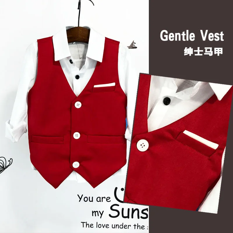 Children's Vest Spring Autumn Boy Dress Wasitcoat Kids Catwalk Host Performance Fashion Vest Flower Boys Party Wedding Costume
