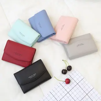 

Women 2019 New Fashion Casual Coin Purses Ladies Female Money PU Clutch Short Paragraph Three Fold Wallet Buckle Clutch Bag