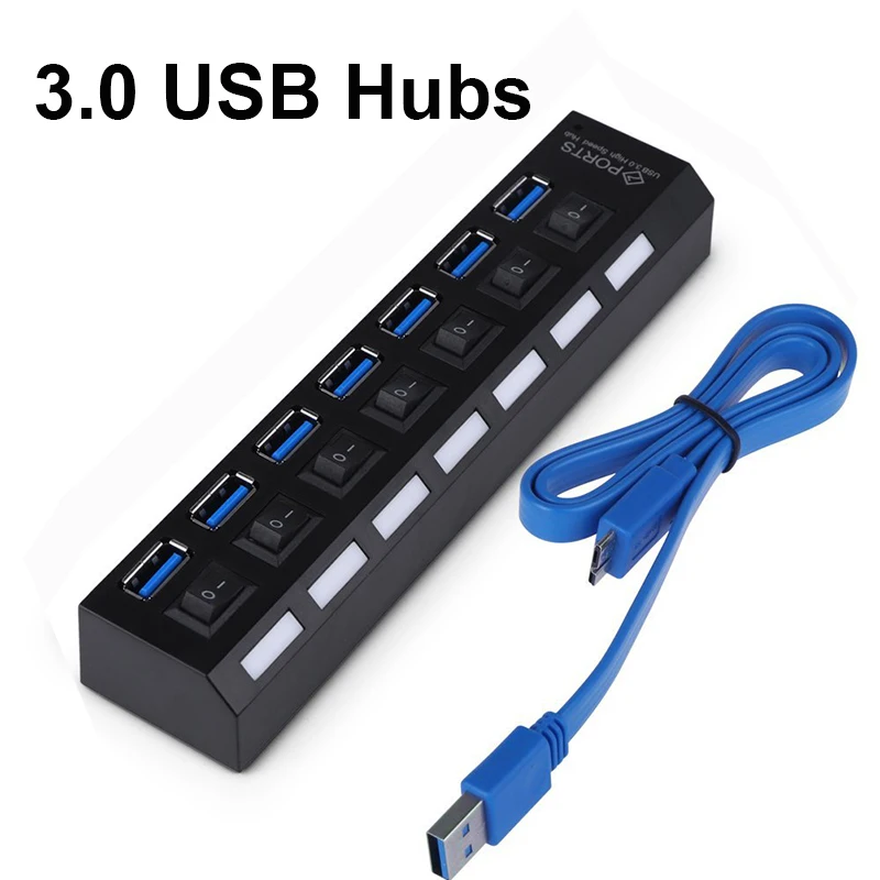 Микро usb-хаб 2,0/3,0 Мульти USB порт 7 портов концентратор USB Высокоскоростной Hab с переключателем вкл/выкл USB разветвитель для ПК Компьютерные аксессуары