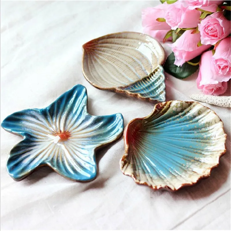 Pratos De Jantar And Plates Sets Mediterranean Seashells Starfish Conch Three piece of 1set Compote Dish