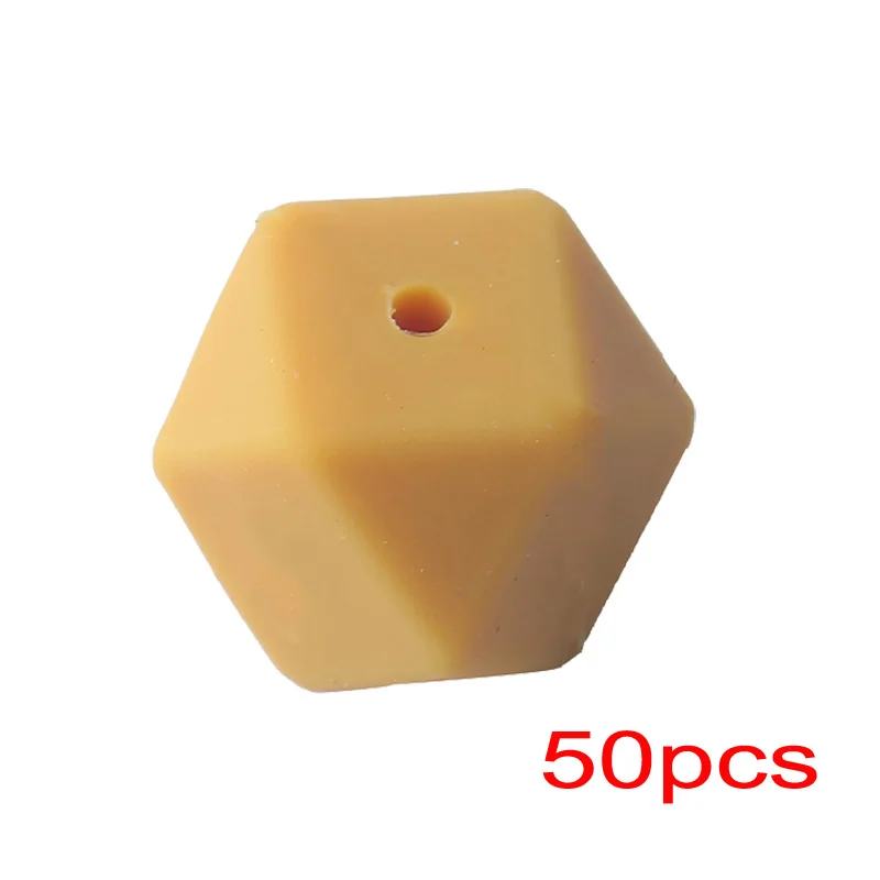 XCQGH 50 шт. 14 мм шестигранные Силиконовые Прорезыватели для зубов, бусины для еды, Siliocne, Детские зубные кольца для малышей, DIY - Цвет: Темно-желтый