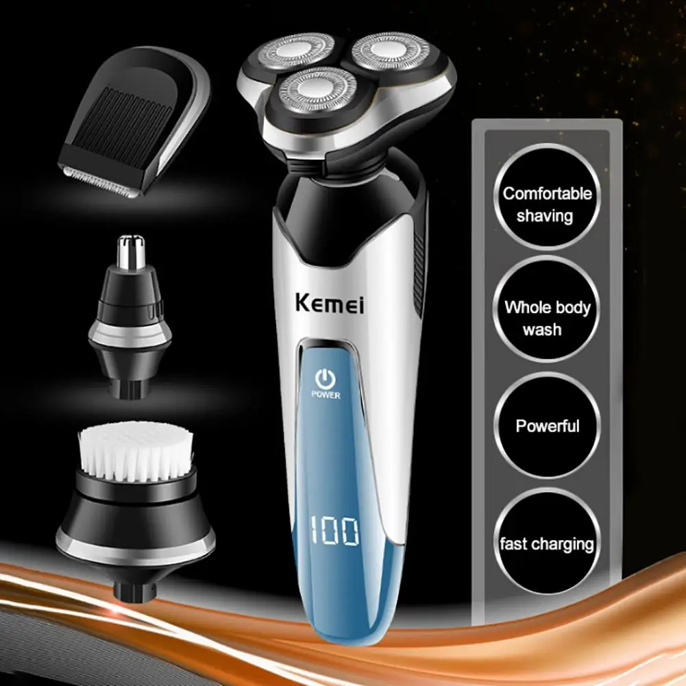 

KM-5390 4-in-1 Men Electric Shaver Waterproof Washable Nose Hair Beard Trimmer Razor