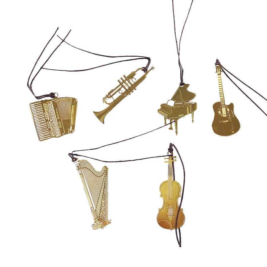

50 Pcs/lot Kawaii Piano Guitar Trumpet Designs Golden Metal Music Bookmarks for book holder gift school supplies