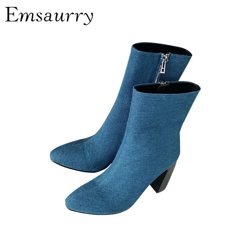 

Fashion British Style Autumn Winter Short Booties For Women 10cm Individual Square Heel Plaid Side Zip Ankle Boots