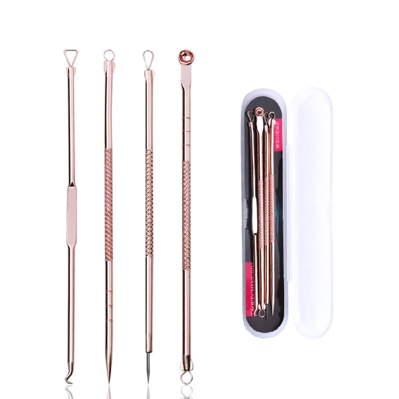 

4Pcs/Set RoseGold Acne Blackhead Removal Needles Pimple Acne Extractor Black Head Pore Cleaner Face Care Tool