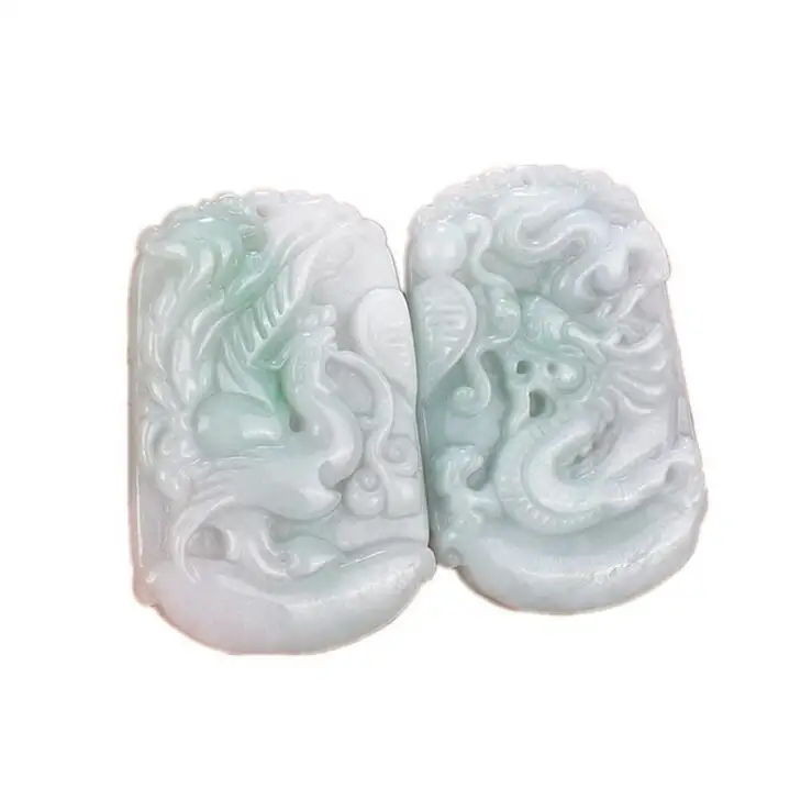 

TJP Natural myanmar jadeite Longfeng Pair pendant Double Happiness Dragon Phoeni jade pendant for women and men