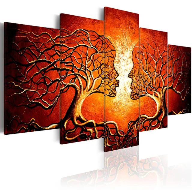 5 Pieces Red Color Tree Branches Painting Canvas Art Abstract Picture