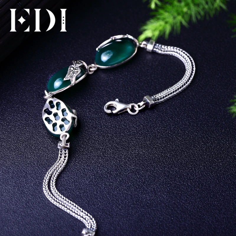 EDI Alice Natural Chalcedony Stone Mystic Red Garnet Bracelets For Women Bohemian Vintage Style Sterling Silver Fine Jewelry