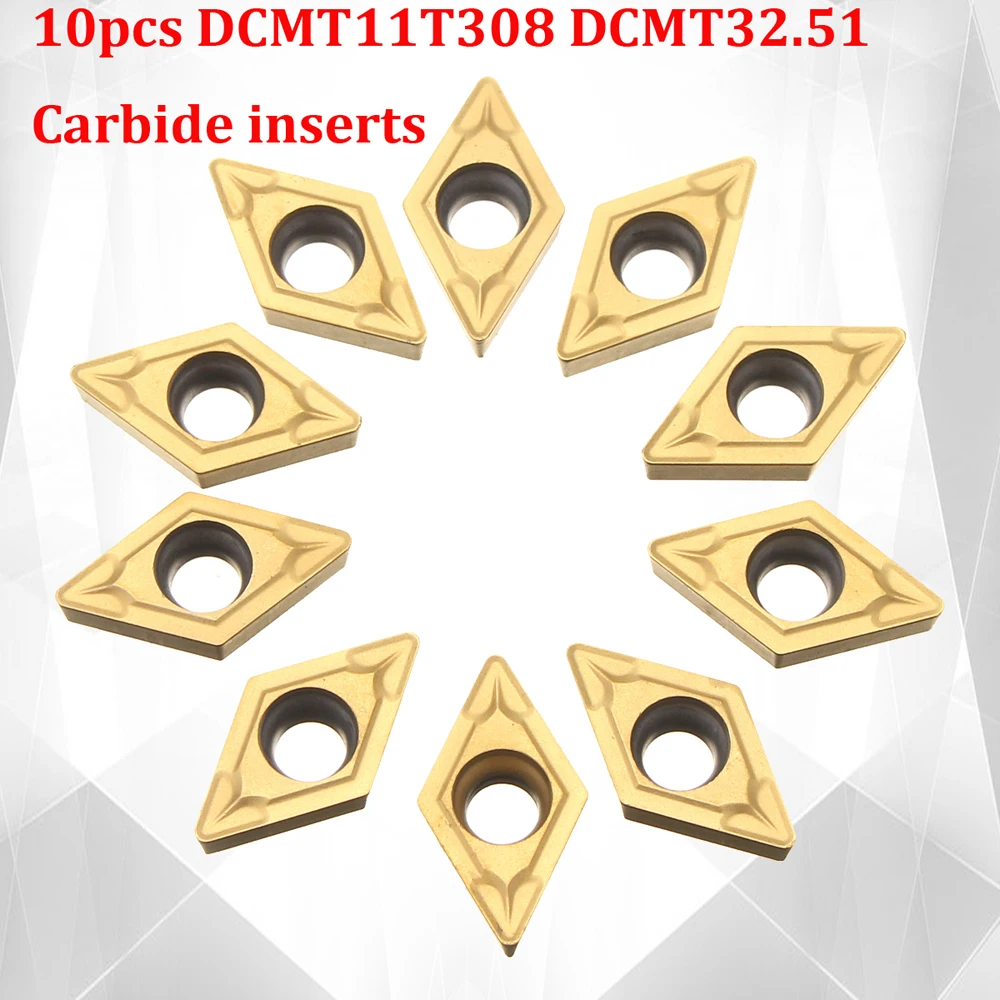 10Pcs Lathe Tool Carbide Inserts Blades Set for CNC Milling Cutter Turning Tool DCMT11T308 DCMT32.51