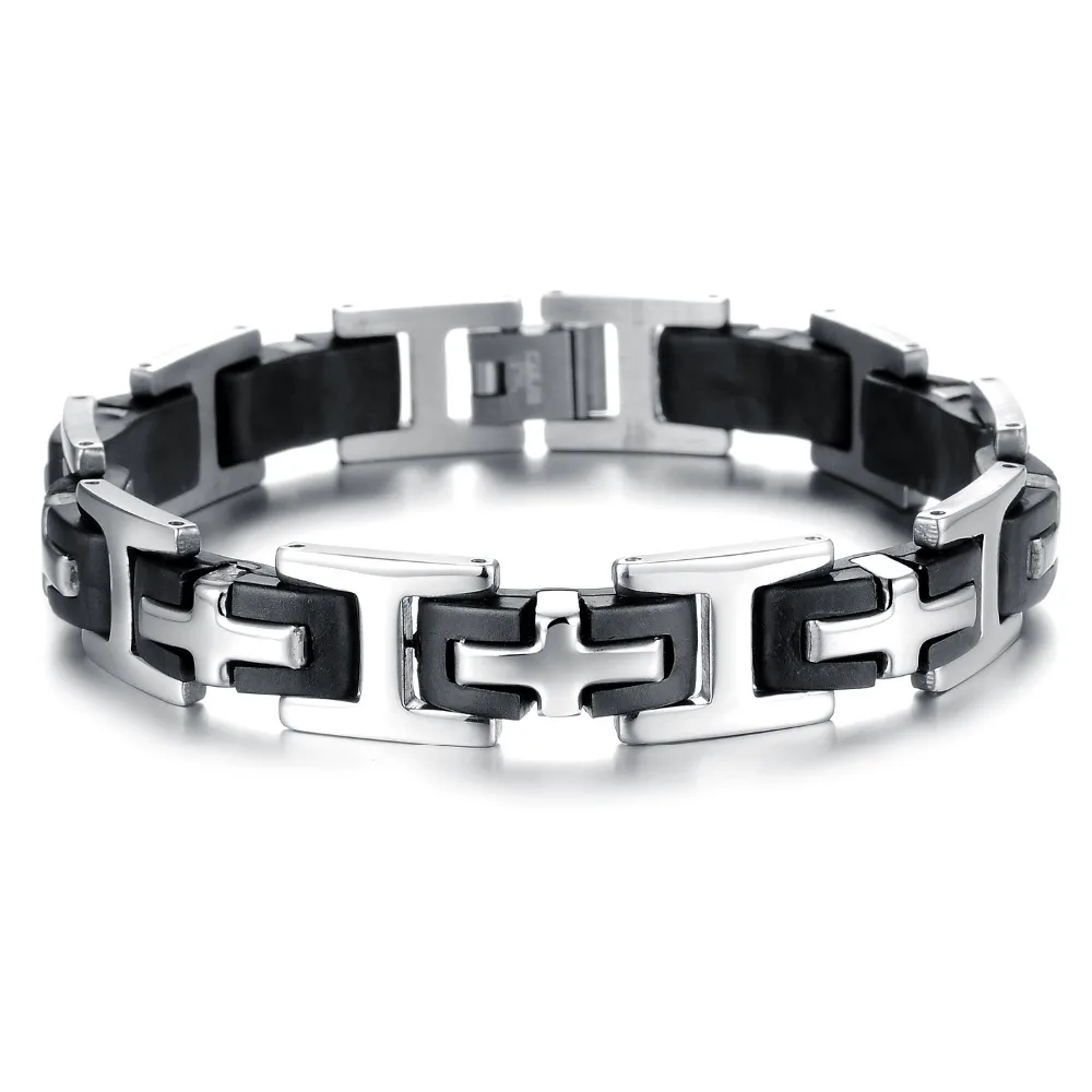 Handmade Genuine Silicone Chain Link Bracelets For Man Clical Handmade Genuine Silicone Chain Link Bracelets For Man Clical Stainless Steel Cross Design Men Jewelry Bnagles Ph889 In From