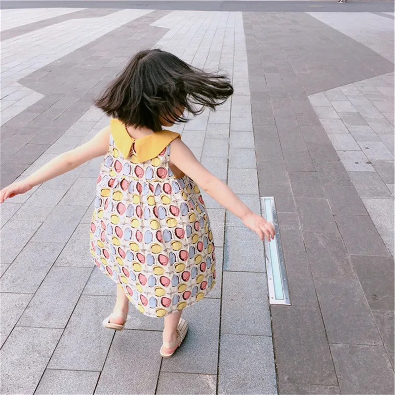 

Summer cute doll collar sleevelss casual dress 2019 cotton loose printing princess dresses