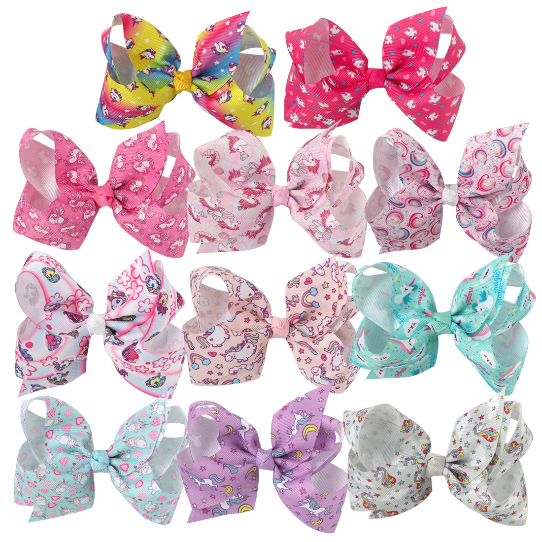 

11pcs/lot 4.5" Colorful Grosgrain Ribbon Hair Bows Without Clips Unicorn Cartoon Hair Ties