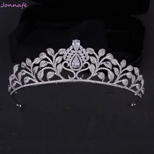 Jonnafe Luxury AAA Zircon Women Crown Silver Bridal Tiara Fashion Wedding Prom Accessories Hair Jewelry