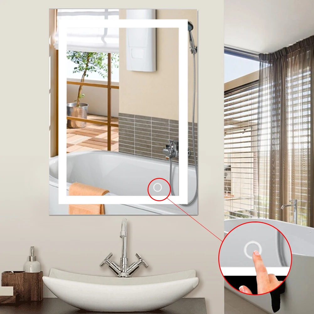 LED Lighted Illuminated Bath Vanity Wall Mirror Touch Cosmetic Makeup Mirror Home Bathroom Decorations Hot Selling HWC