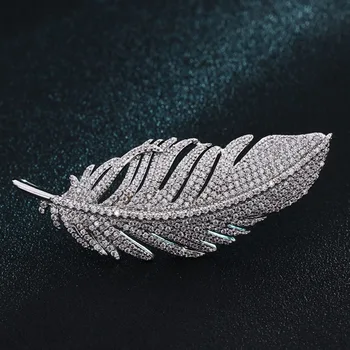 

Nice Cubic Zircon Leaf Brooches For Women Bridal Jewelry Luxury Brand Silver color Copper Pin Brooch Imitation Pearl Hijab Pins