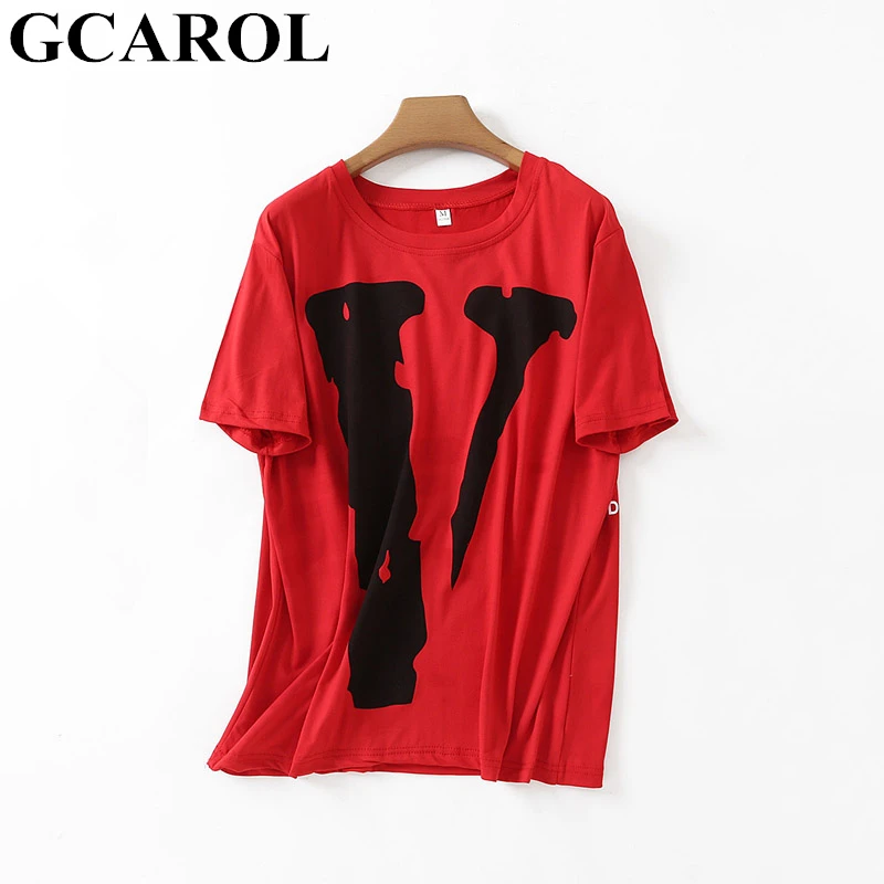 

GCAROL 2019 kawaii Summer V Printed Oversize T shirt Letters Printed Back Of Tees Preppy Style Character Streetwear Long Tops