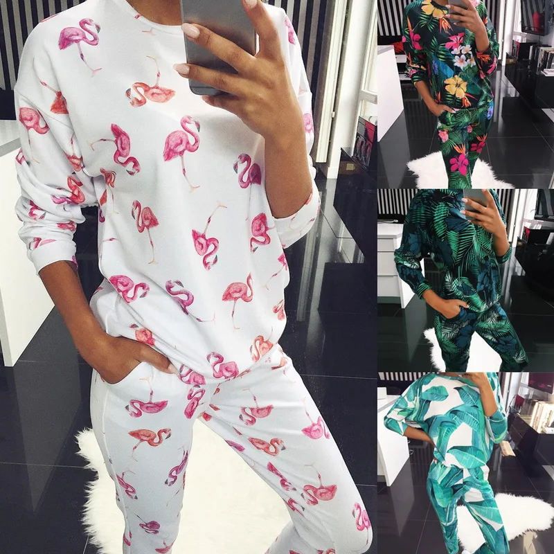 

MoneRffi fashion o neck pajama set women long sleeve Animal Cartoon Sleepwear Women's pyjamas Sets Home Clothes Pyjama Femme