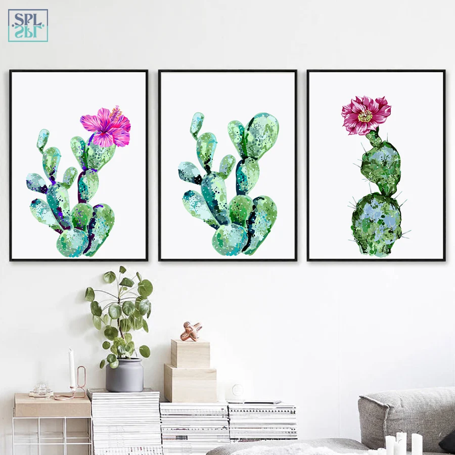 Watercolor Cactus Canvas Poster Plants Art Print Wall Decor