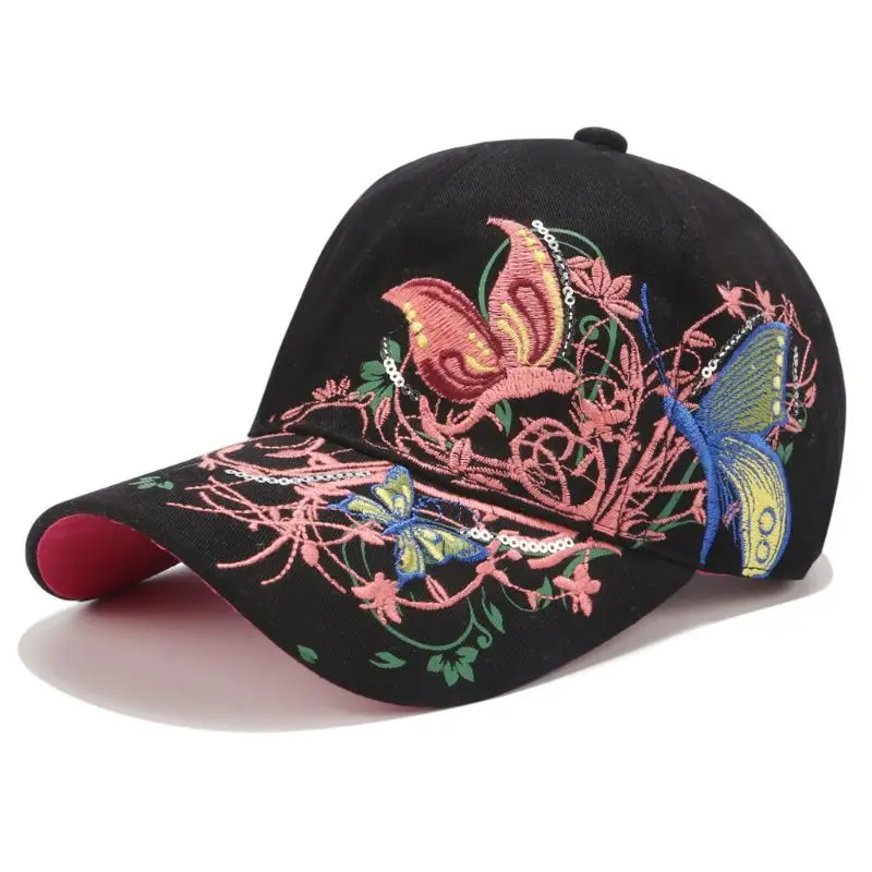 Women Girls Butterfly Embroidered Baseball Cap Adjustable Snapback
