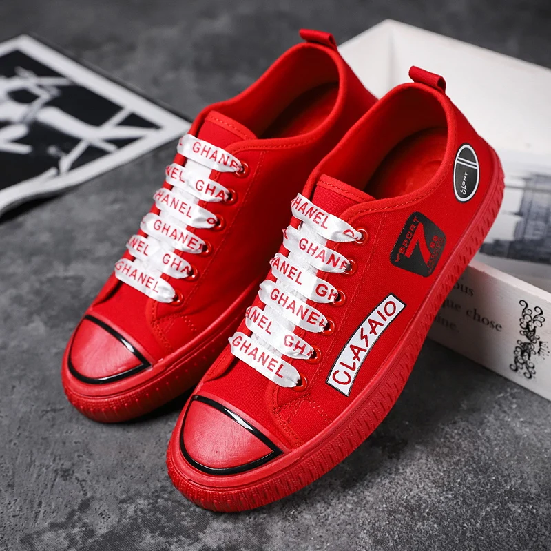 

2018 Hot Sale Men Canvas Footwear Red Black Walking Shoes Comfortable Male Original Casual Shoes Non-Slip Canvas Ankle Shoes Men