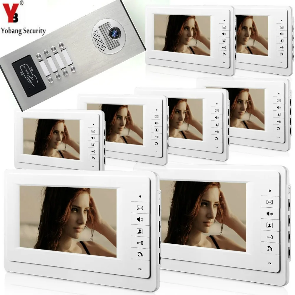 

Yobang Security 7" LCD Color Wired White Monitors IR 1000 TVL Video Camera Door Phone System For Multi 8 Apartments/Family/Home
