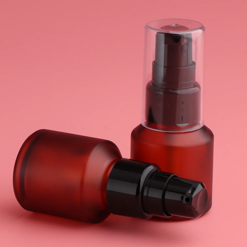 2 Pieces Empty Refillable Cosmetic Spray Dispenser Amber Glass Lotions Pump Bottle, Leak Proof, Nontoxic and Safety