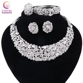Women white crystal jewelry sets with earrings statement necklace boho Trendy necklace for party wedding  Direct Selling 1