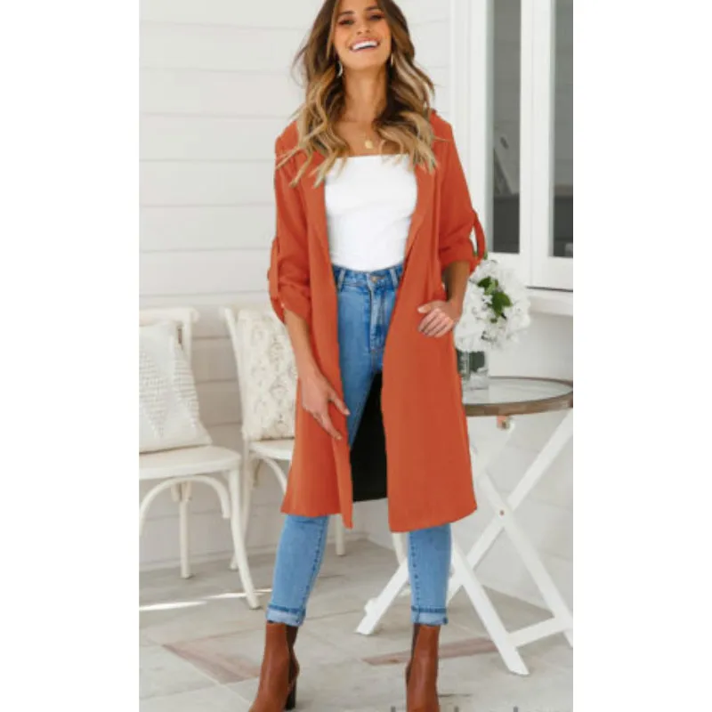 hirigin New spring autumn fashion Casual women's Turn-down Collar Trench Coat long Outerwear loose clothes Open Stich for lady Coats