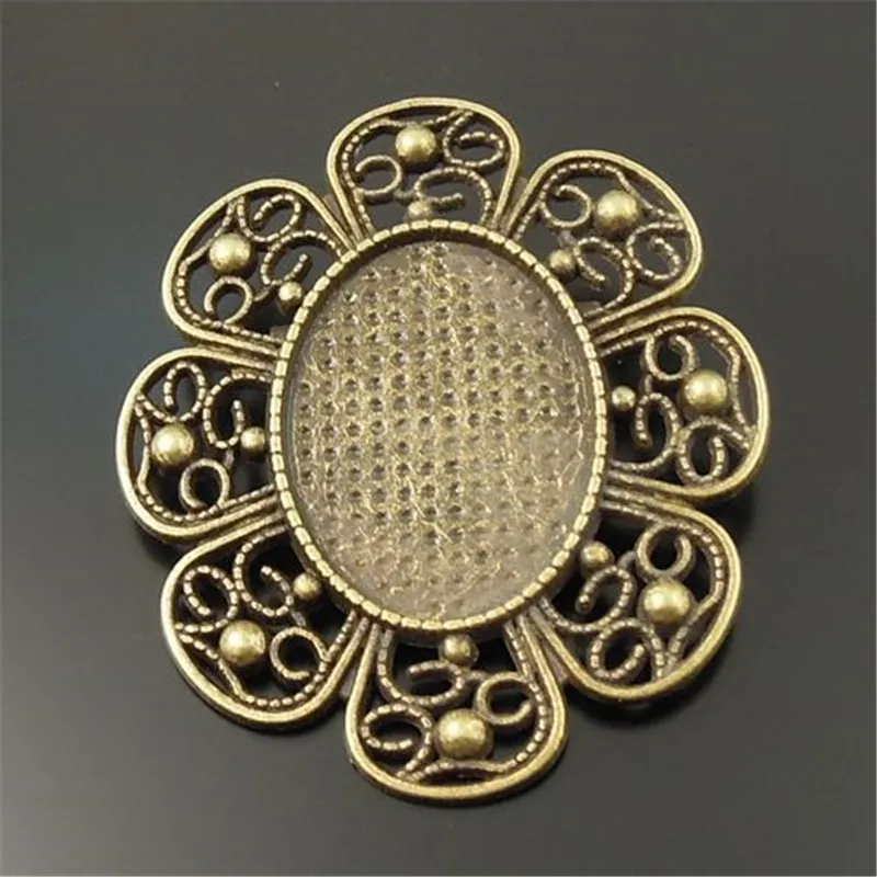 

5pcs/lot Vintage Nice Flower Brooches Cabochon Setting Antique Bronze Alloy Cameo Pins Brooch (Inner :40*30 mm) 57*49*2mm 33154