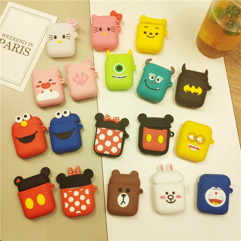 

WTSZKL 3D Cute Cartoon Silicone Case for Apple Airpods Accessories for Bluetooth Earphone Protective Cover Bag Anti-lost Strap