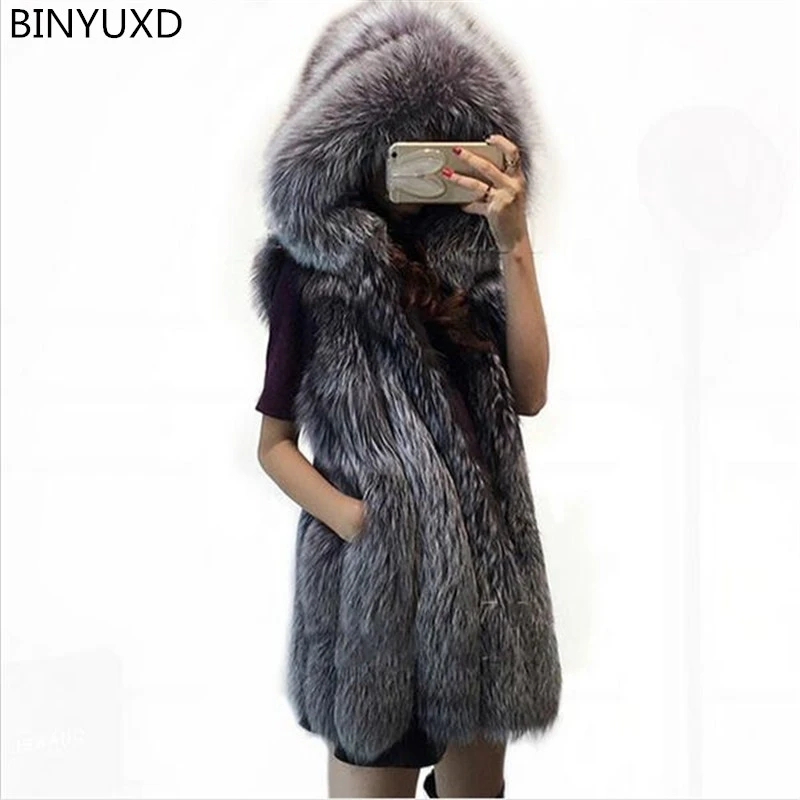 fur hooded gilet womens