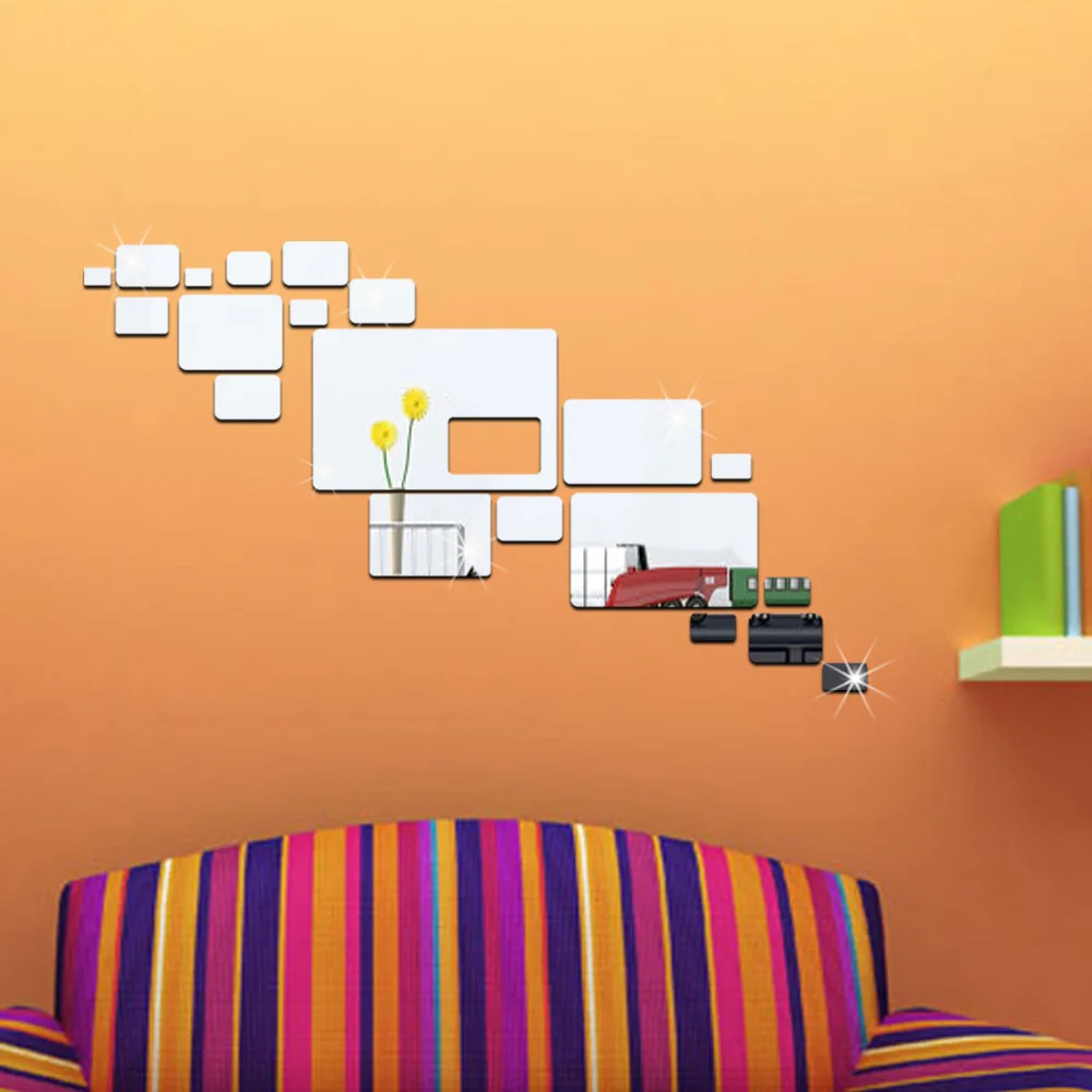 3D mirror wallpapers Geometric rectangle acrylic mirror wall stickers