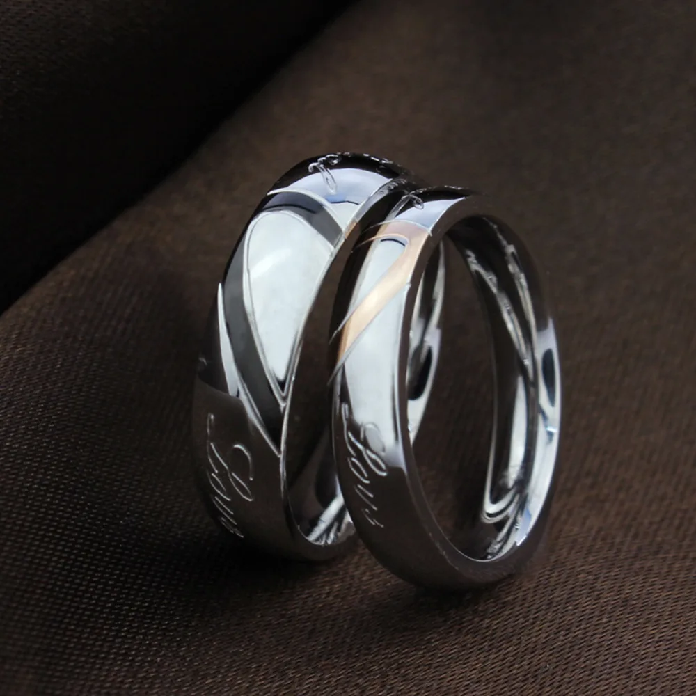 Wedding Band Stainless Steel Real Love Couples Heart Promise Ring Engagement