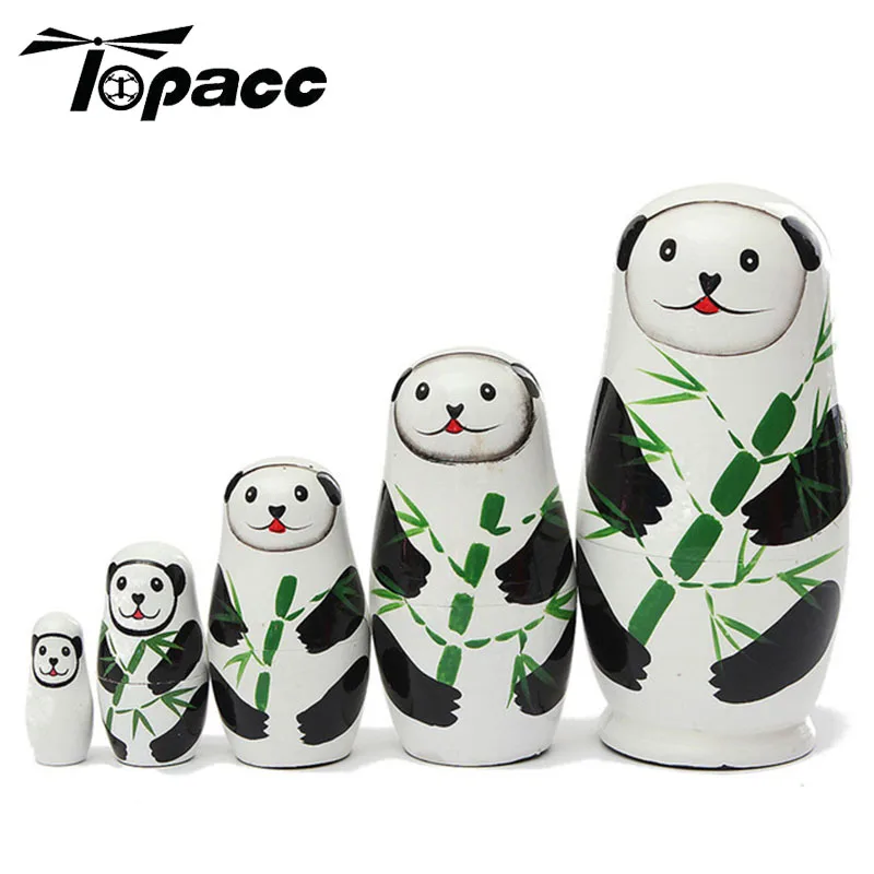 

5Pcs Panda Animal Russian Wood Nesting Cute Lovely Doll Stacking Decoration New Dolls Wooden Hand Painted Children Gift Toy