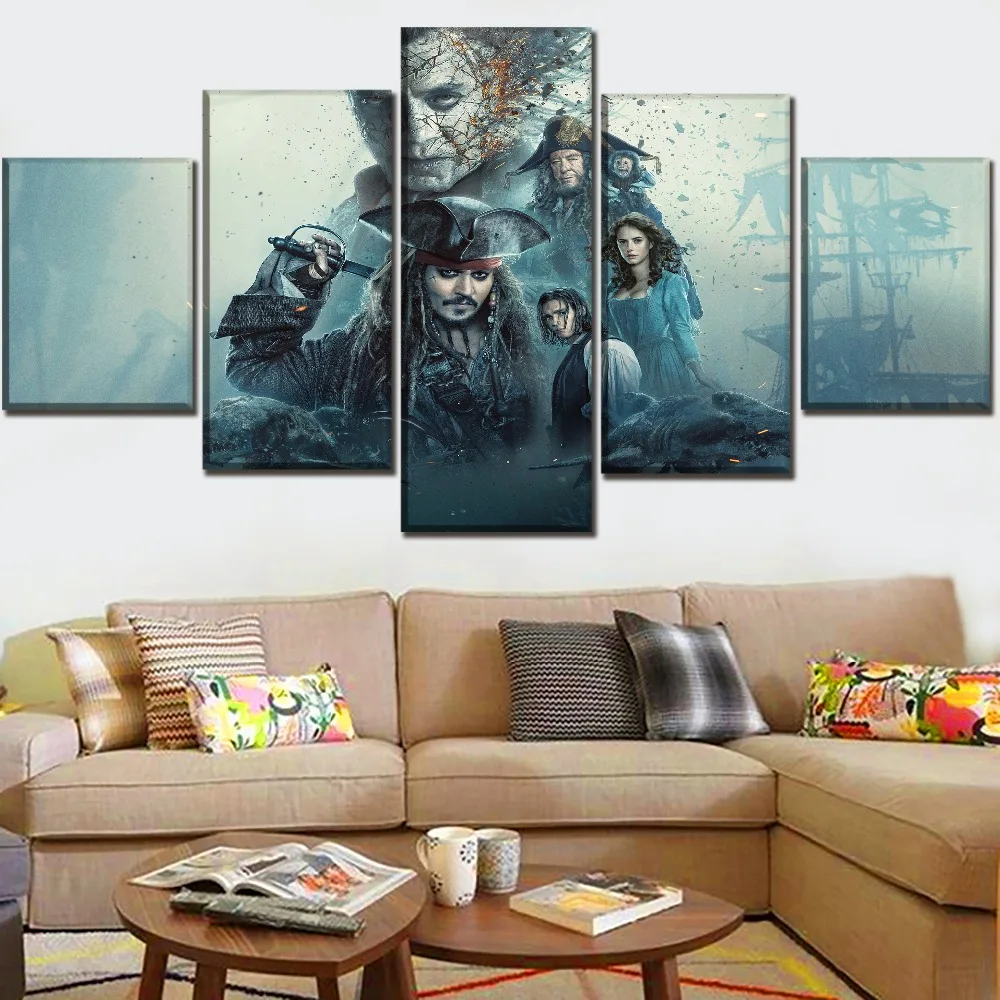 

Canvas Print 5 Pieces Movie Pirates Of The Caribbean Dead Men Tell No Role Poster Modern Home Decor Wall Art Modular Framework