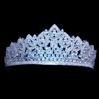 

Stonefans Luxury Bridal Cubic Zircon Crown Wedding Hair Jewelry Fashion Shiny Silver Big Crystal Crown Tiaras for Party Prom