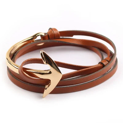 68cm Tom hope New Arrival Fashion Jewelry PU Leather Bracelet Men Half Bend Anchor Bracelet Hooks Bracelets For Gift