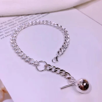 

Hot Vintage Blingbling Zircon 925 Sterling Silver Charm Chain Bracelet Tassel Ball Wedding Jewelry Solid Silver Simple Chain