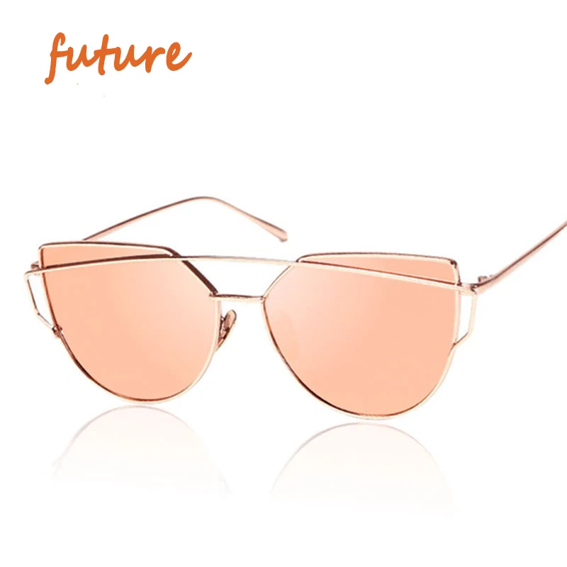 2016 New Cat Eye Sunglasses Women Vintage Fashion Rose Gold Mirror Sun Glasses Unique Flat Ladies Sunglasses Oculos UV400