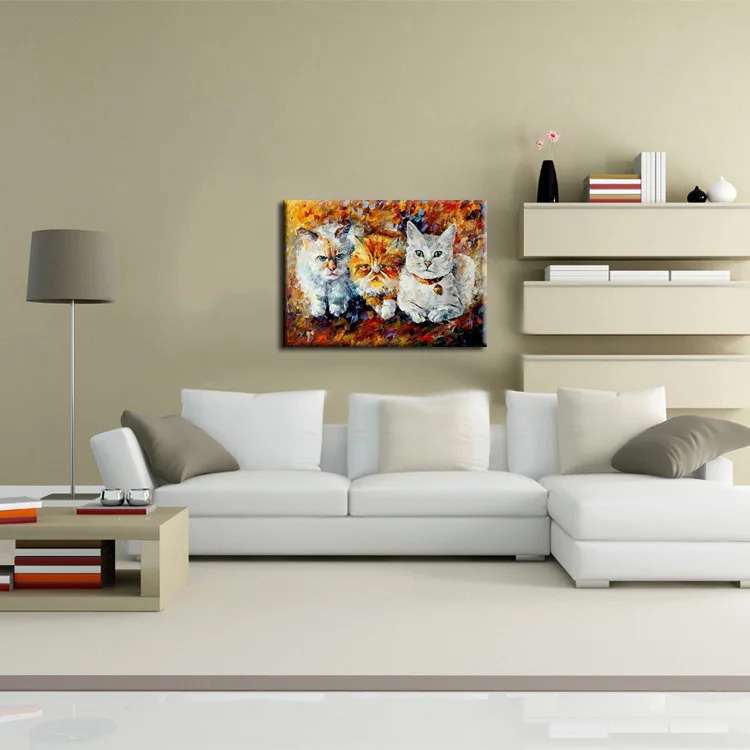 

Skillful Painter Handpainted High Quality Abstract Knife Oil Painting Canvas Thick Oil Animal Cat Wall Pictures For Home Decor