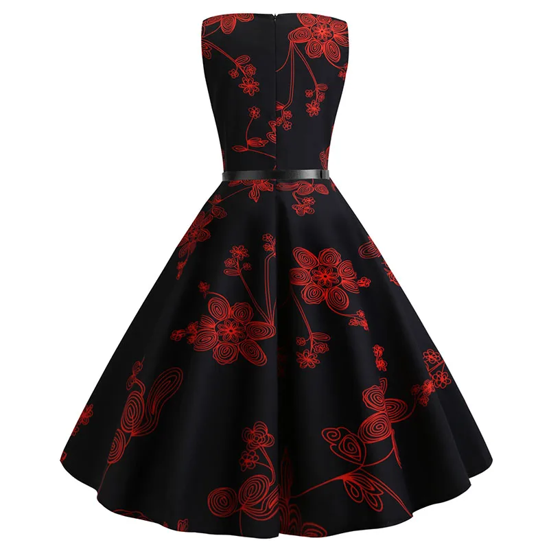 Summer Womens Dresses 2021 Casual Floral Retro Vintage 50s 60s Robe Rockabilly Swing Pinup Vestidos Valentines Day Party Dress