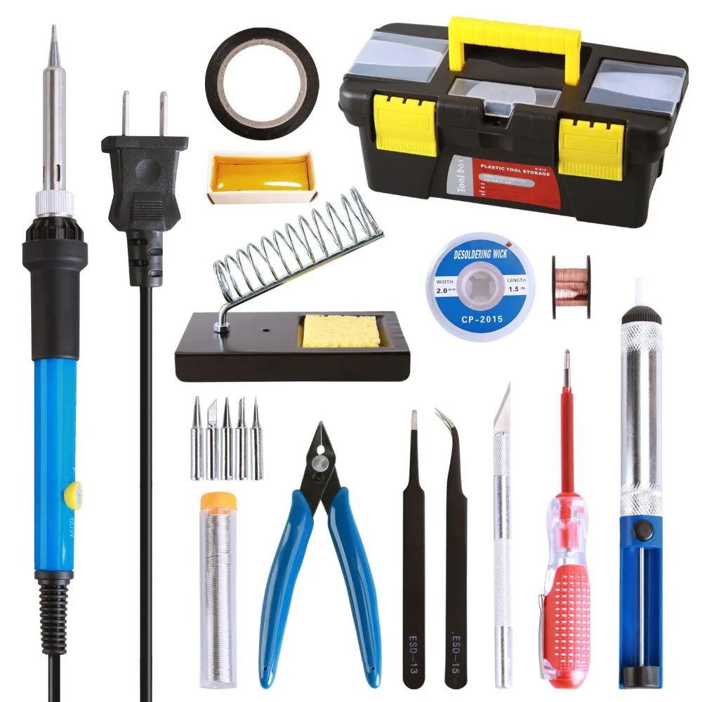 

Super Electric Soldering iron Kit 60W 110V US 220V EU Electric Adjustable Temperature Welding Solder Soldering Iron with Tools
